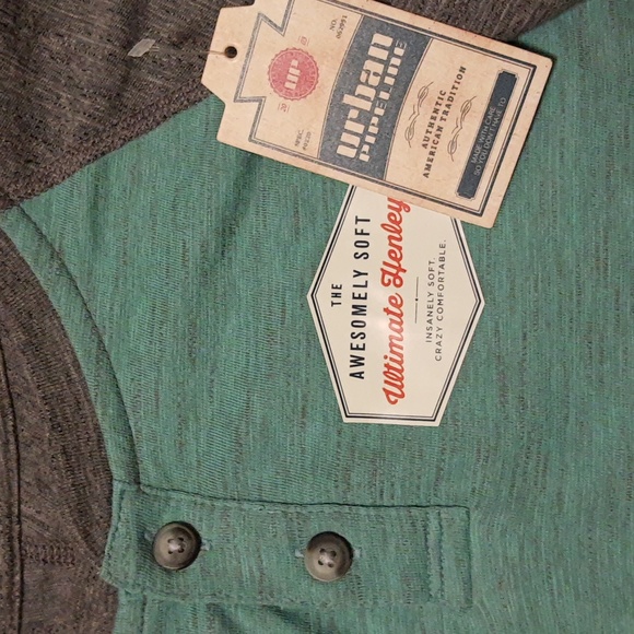 Urban Pipeline Awesomely Soft Ultimate Short Sleeve Heathered Raglan Henley Tee - Picture 3 of 11